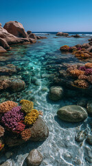 Clear water of the sea , can see muti color of beautiful coral.