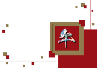 干支の午の形取られた年賀状用の背景・挨拶無し・午の文字のデザイン