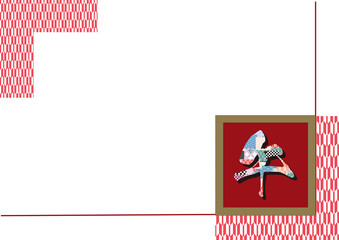 干支の午と日本伝統の矢絣で形取られた年賀状用背景・午の文字のデザイン