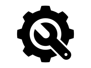 Wrench with Gear Icon Vector, Mechanical Tool Symbol for Repair and Engineering Design