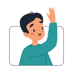 Man Character Online Have Distant Network Meeting and Communication Vector Illustration