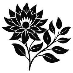 Elegant Black and White Floral Design with Intricate Petals and Leaves