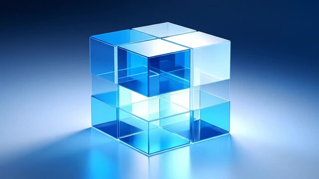 Abstract arrangement of transparent blue cubes