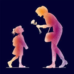 Silhouette of Little Girl Giving Flower to Teacher &ndash;  Teacher&rsquo;s Day Illustration