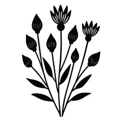 Elegant black and white floral illustration with blossoming flower heads