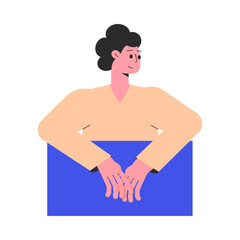 Woman Character Peeking Out Shape and Looking Vector Illustration