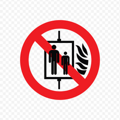 Vector prohibition sign indicating that the elevator or lift is not to be used during a fire © Amir