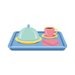 Fototapeta premium Breakfast Tray with Cloche, Coffee, and Envelope Illustration