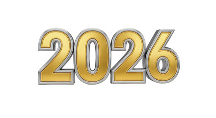 A 3D rendering of the number "2026" is centered against a transparent background. Prosperity and great feelings for the coming new year.