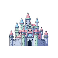 Fototapeta premium Colorful Fairytale Castle with Towers and Pink Roofs