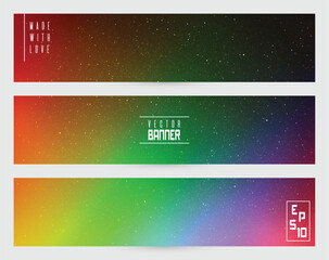 Rainbow aurora borealis. Colorful Northern lights. Vector banner set