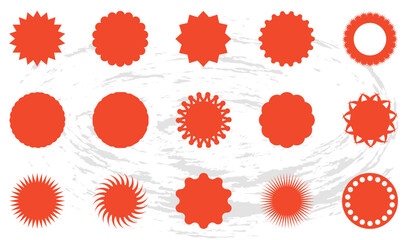 Red badges icon set. Circle sticker set.  Graphic illustration. Simple silhouette.