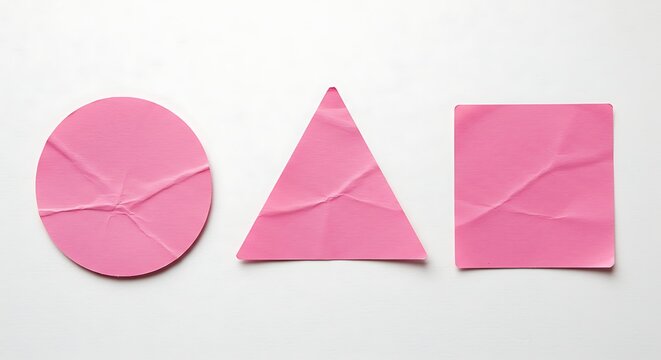 Three pink geometric shapes isolated on white background