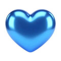 Metallic Glossy Blue Heart 3D Render Icon Illustration Cute Cartoon Style Digital Object