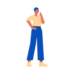 Thoughtful Man Thinking Try to Solve Problem Vector Illustration