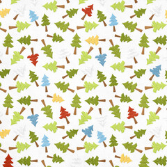 Seamless festive pattern of Christmas trees with stars on white background. Festive design, perfect for holiday wrapping paper, cards, and seasonal decorations. Christmas texture for seasonal design.