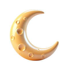 Glossy Gold Crescent Moon 3D Render Icon Illustration Cute Cartoon Style Isolated Digital Object