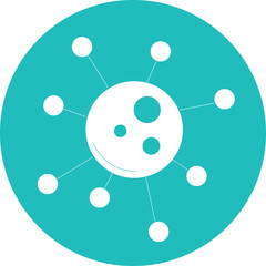 Teal Circle Icon with White Virus or Bacteria Symbol at Center Minimalist Scientific Medical Graphic Design