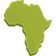 Stylized Map of the Continent of Africa in a Light Olive Green Color with a Subtle Shadow Effect and a White Background Representing Geographic Location and Continents