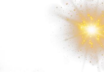 Horizontal golden light rays with glare, flashes, and sparkling glow isolated on transparent background. Shining star effect PNG, golden sun light, bright gold flash, and shimmering powder 