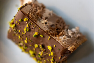Close-Up of Chocolate Cake with Pistachios