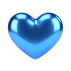 Metallic Glossy Blue Heart 3D Render Icon Illustration Cute Cartoon Style Digital Object Element