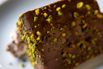 Close-Up of Chocolate Cake with Pistachios