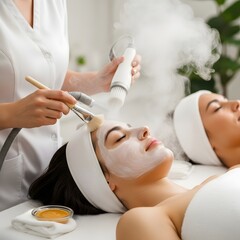 Beauty Treatment Session Spa Environment Facial Mask Application Steaming Face Skincare Routine Relaxation
