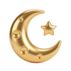 Obraz premium A golden crescent moon and star 3D Render Icon Illustration Cute Cartoon Style Website Symbol Graphic Element