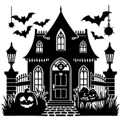 vector illustration of a halloween house with a tree
