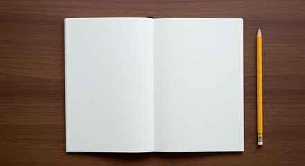 Open blank notebook and pencil isolated on brown background