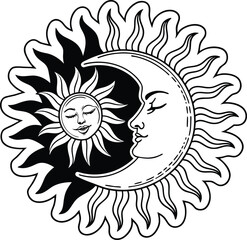 Vintage Tattoo Inspired Moon and Sun Sticker Design Artwork