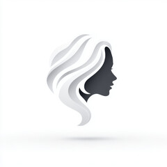 Minimalist woman silhouette portrait icon, subtle gray and black, representing beauty, identity, and flowing hair concept.