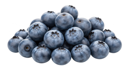 A pile of fresh ripe blueberries on transparent background