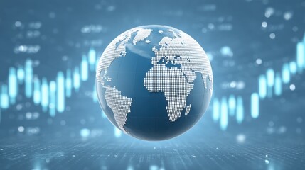 Digital Representation of Globe with Data Visualization Background for Global Business Concepts and Technology Applications in Marketing and Finance