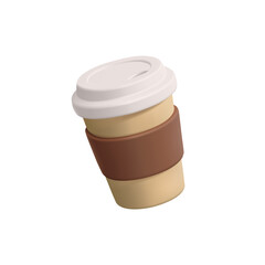 3D coffee cup with lid on white background. Icon. For concepts of cafes, takeaway coffee, hot drinks. Vector illustration.
