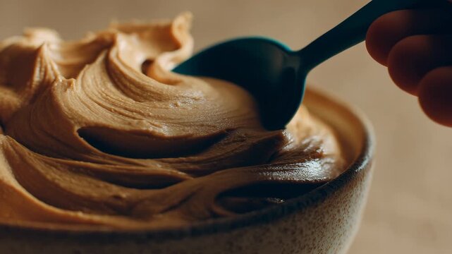 vanilla ice cream, peanut butter jam, dip with spoon