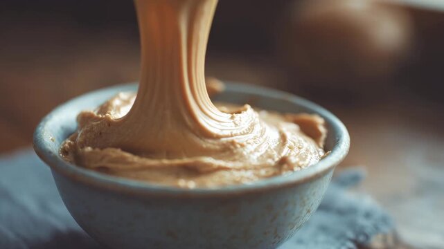 vanilla ice cream, peanut butter jam, dip with spoon