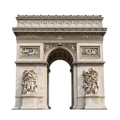 The arc de triomphe close up view on transparent background