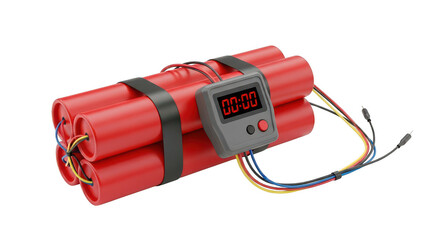 Red dynamite sticks with a timer on transparent background