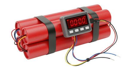 A bundle of dynamite with a timer on transparent background