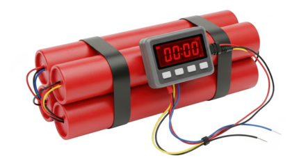 A bundle of dynamite with a timer on transparent background
