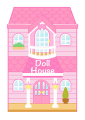 Cute pink doll house vector illustration for kids toys or craft design
