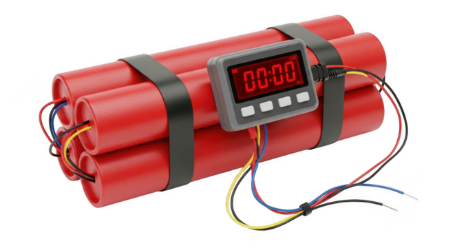 A bundle of dynamite with a timer on transparent background