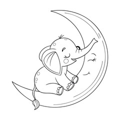 Adorable Baby Elephant Sleeping on a Crescent Moon Sticker