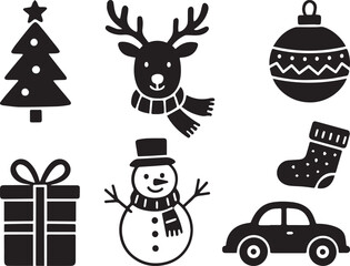 Fototapeta premium Black and colorful Christmas Icon Set – Hand Drawn Holiday Decorative Elements Collection.