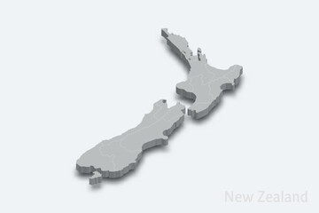 New Zealand 3d map with borders regions