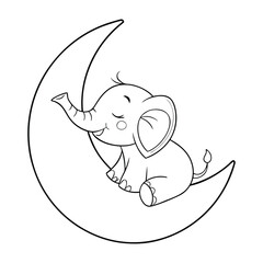 Adorable Baby Elephant Sleeping on a Crescent Moon Sticker