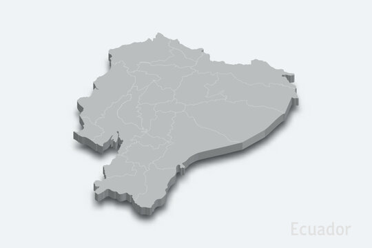 Ecuador 3d map with borders regions
