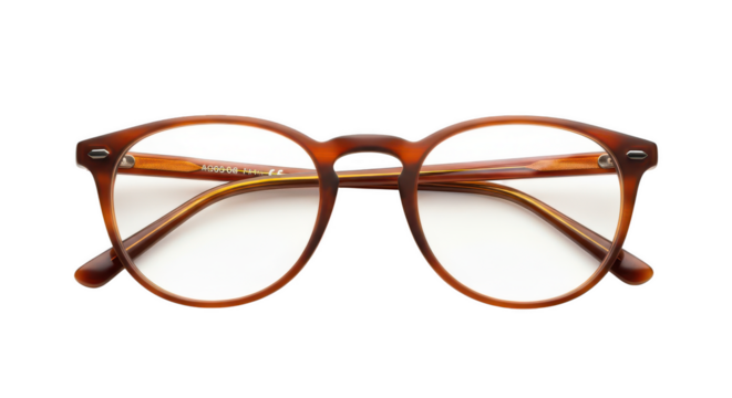 Close up of tortoise shell glasses on transparent background